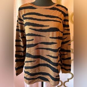 Chicos Brown/Black Tiger Print Long Sleeve Sweater